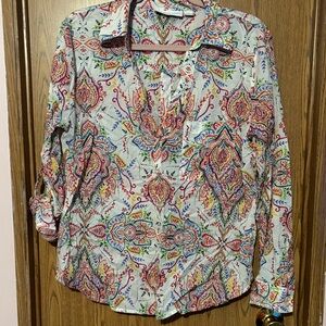 New York & Company Multicolor Paisley Button-Down Shirt